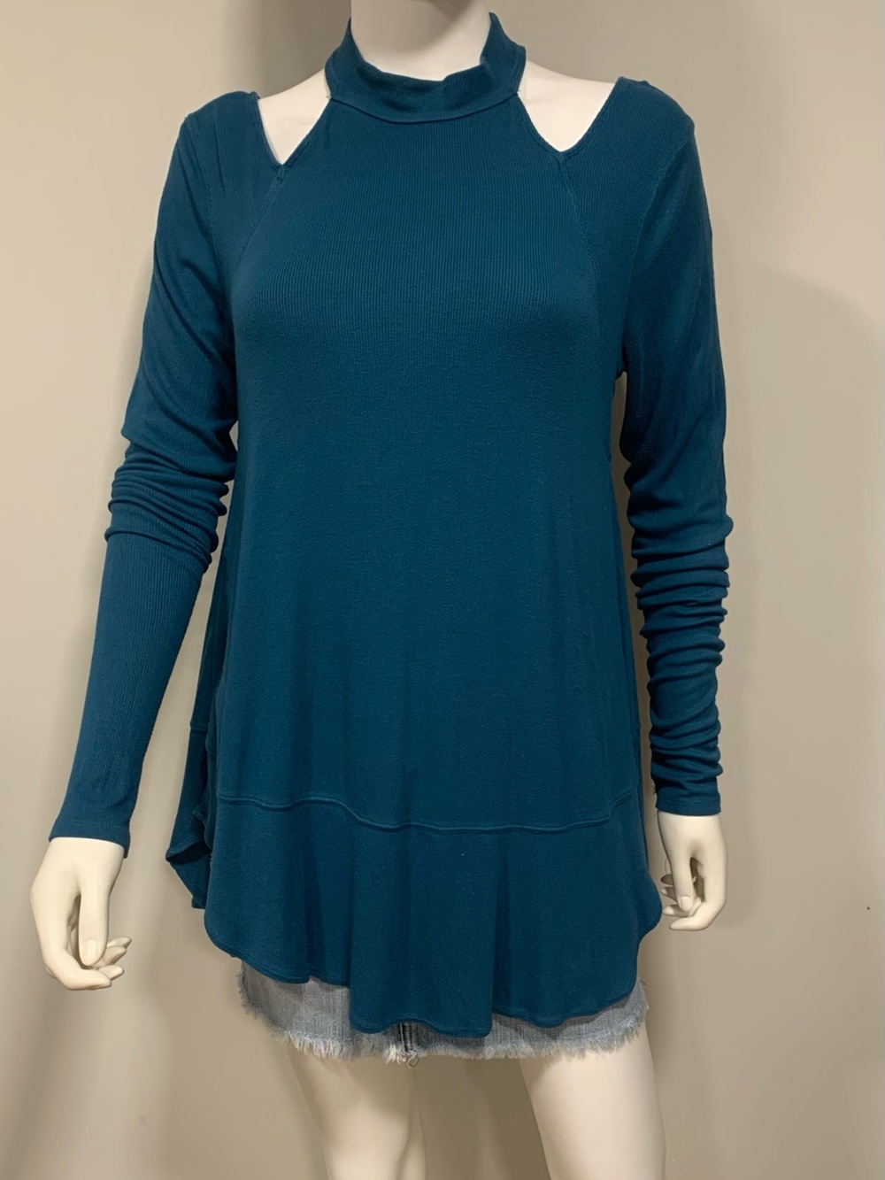 Free People Downtown Girl Long Sleeve Tunic Top Mock Neck High-lo Hem Womens S